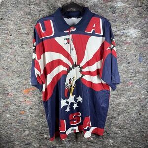 Vintage Red Ox Shirt Mens XL‎ USA Bald Eagle Patriotic Polo 90s Stars Stripes